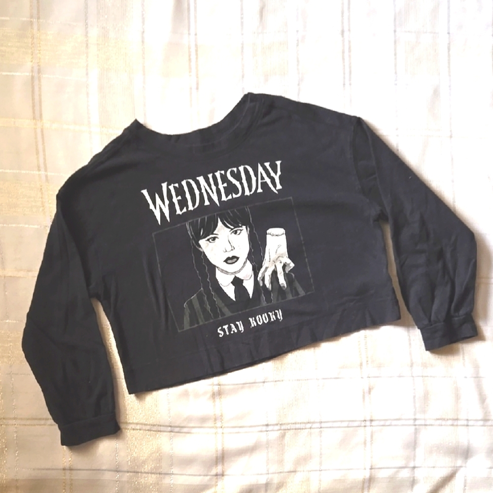 Wednesday Black Cropped Long Sleeve Shirt